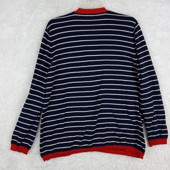 Terry Lewis Classic Luxuries‎ Womens Sweater Cardigan Blue Red Silk V Neck 1 X - Picture 2 of 8